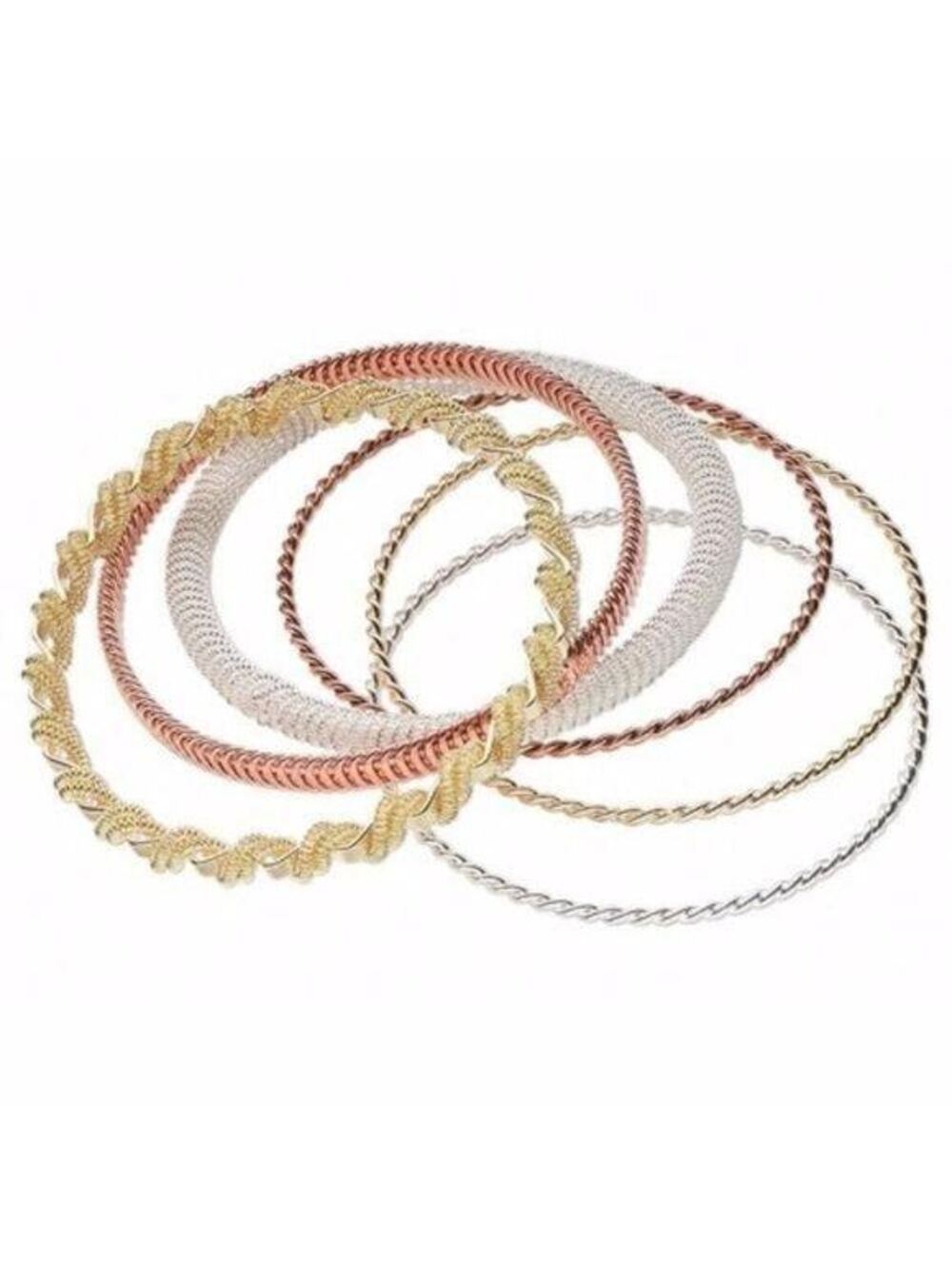 Twisted Rope Metal Bangle Bracelets Set of 6